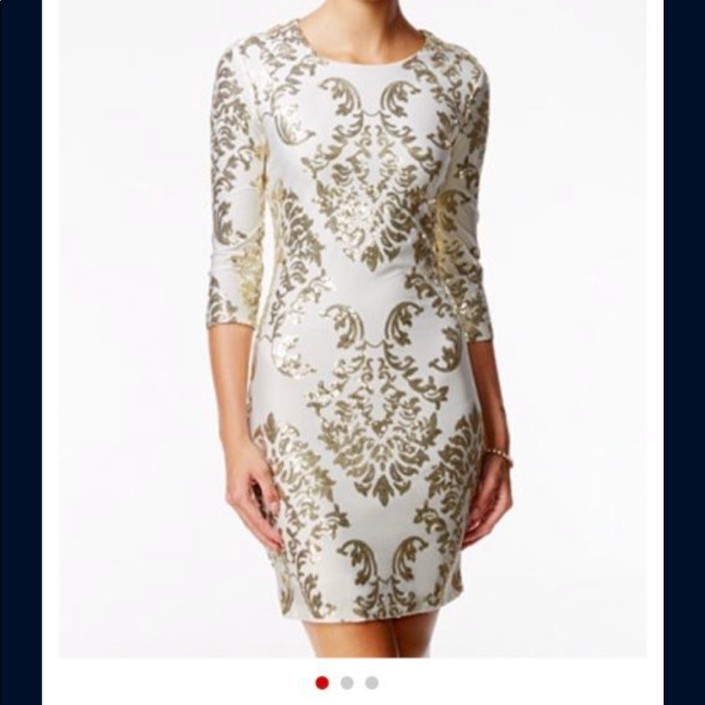 White and gold form fitting dress